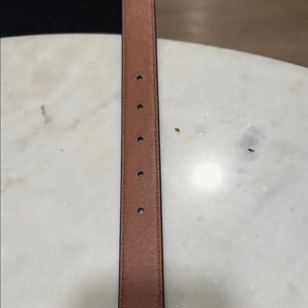 Navy Leather Belt with Gold Logo Buckle